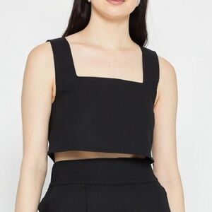 Kourt black cotton linen blend cropped square neck tank top XL